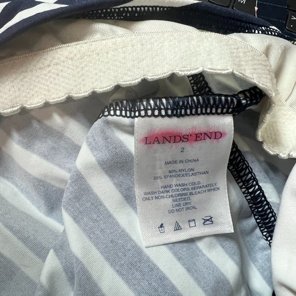 New Lands' End Halter Dresskini Swim Dress Blue  & White Striped Modest sz 2 - Picture 6 of 6